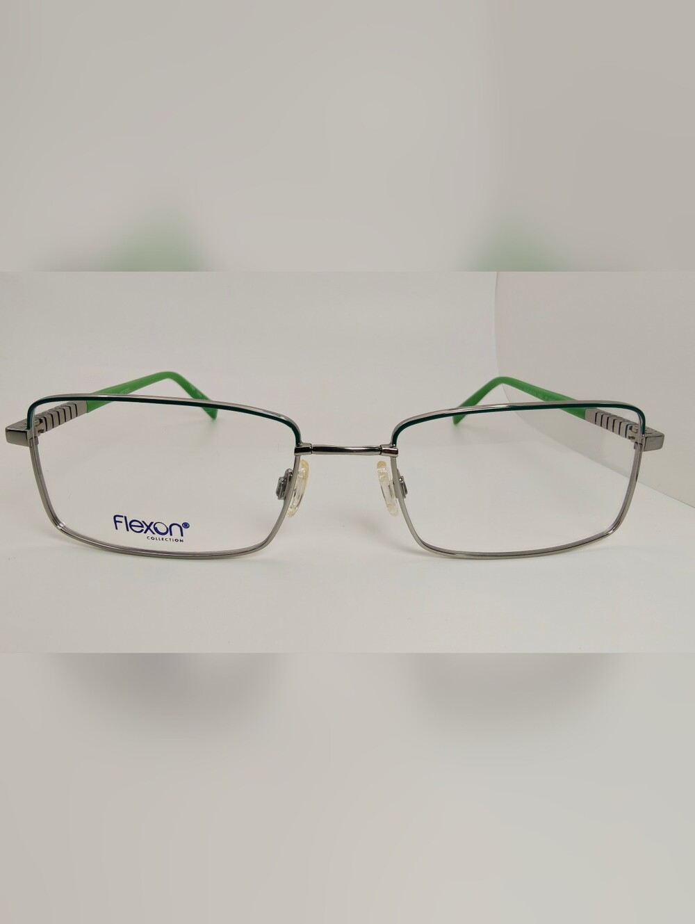 Flexon. Fred. Men’s Rectangular Metal Frame Eyeglasses in Silver and Green